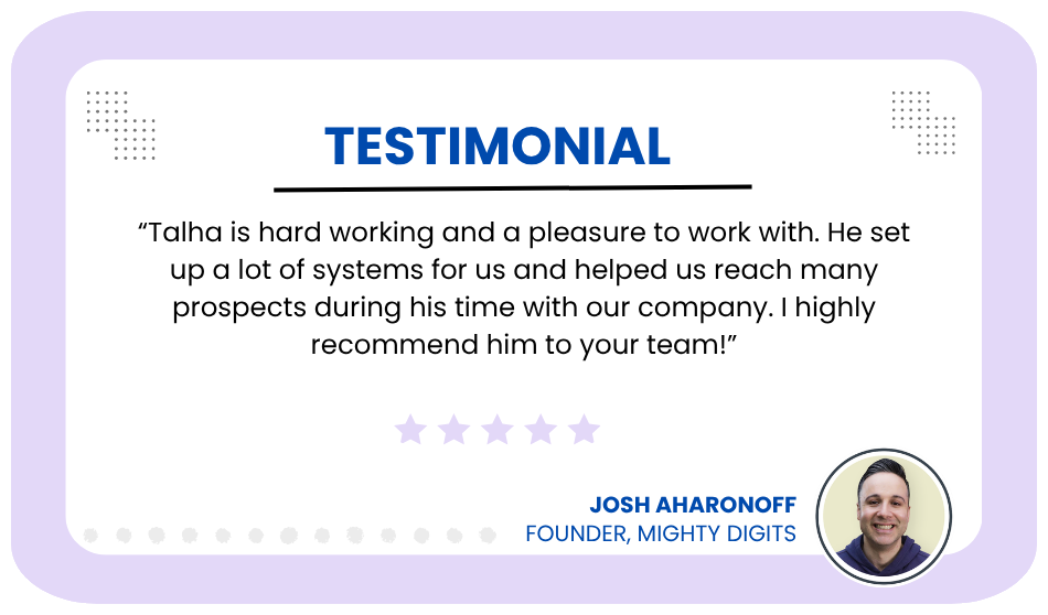 Client testimonial from Josh Aharonoff, Founder at Mighty Digits